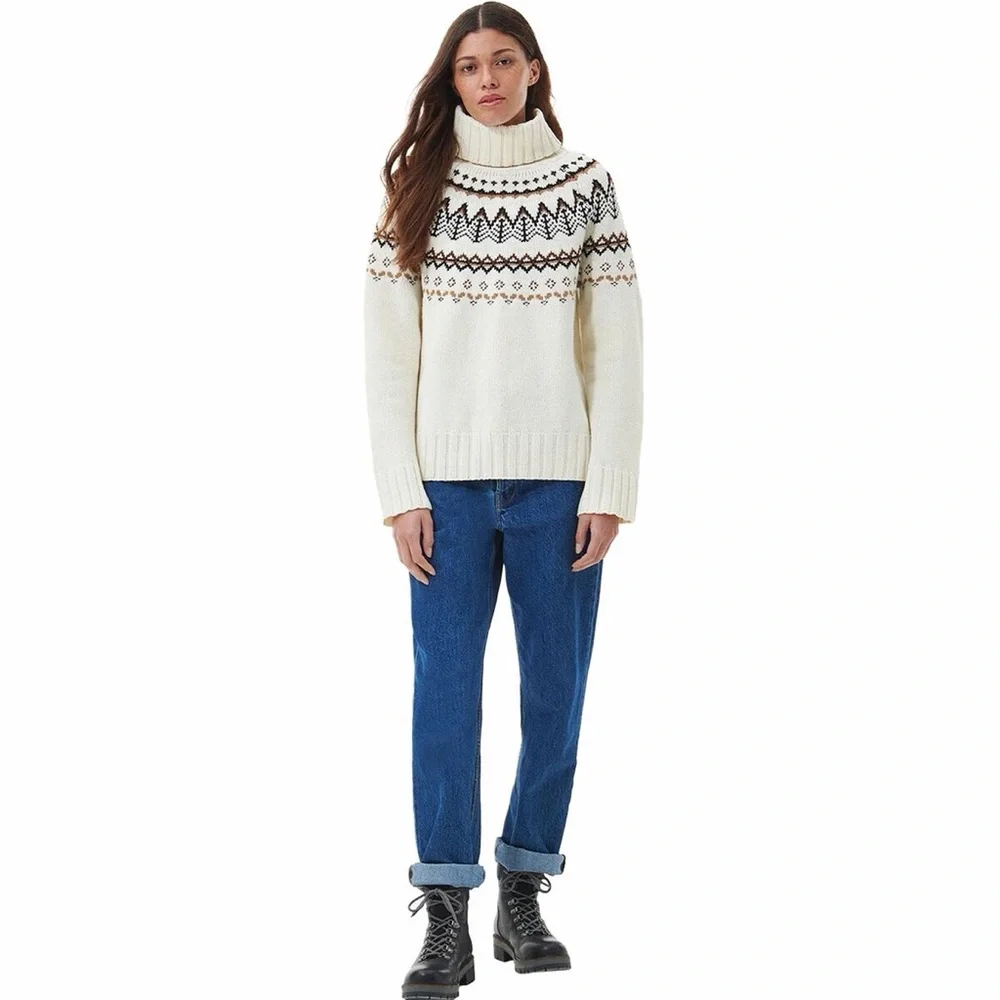 Tahari Fair Isle Turtleneck Sweater Ivory Knit XS Cozy Winter Oversized - Picture 2 of 9